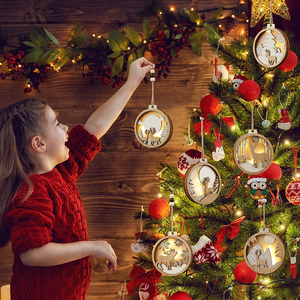 Juego de adornos rústicos de granja de Navidad LED 3D para decoraciones de árboles de Navidad, adornos colgantes de madera de reno con purpurina - Product Image 2