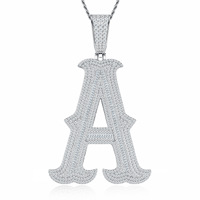 Collier Pendentif Personnalisé Prénom ou Initiale en Argent S925, Style Rétro, Lettres Bouclées, Entièrement Sertie de Moissanite, Bling Hip Hop Street