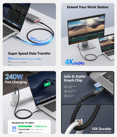 Tendance 2m 1m 240w 100w Câble Usb 3.2 48v 5a Usb c vers Usb c Câble de charge super rapide Câbles de données pour téléphones I 15 vers Android PC