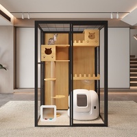 Villa pour chat d'intérieur, espace extra-large, cage panoramique en verre, aluminium et bois, vitrine luxueuse pour animaux de compagnie, pour chats de taille moyenne