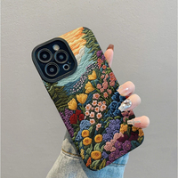 Étui de téléphone portable en cuir artificiel TPU avec impression de fleurs colorées style graffiti pour iPhone X Xr 11 12 13 14 15 16 17 18 Pro Max