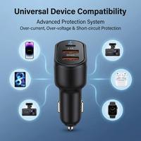 Kompakt Üçlü Portlu Araç Şarj Cihazı PD USB-C + Çift USB Portlu LED Gösterge Işığı Evrensel 12V/24V Araç Çakmak Şarj Cihazı