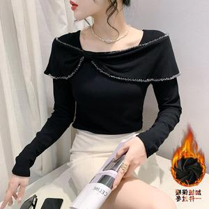 <span class=keywords><strong>Camiseta</strong></span> caliente para <span class=keywords><strong>mujer</strong></span> Heavy Craft Bead <span class=keywords><strong>manga</strong></span> larga moda elegante grueso, tela lijada Base térmica pequeña camisa para <span class=keywords><strong>mujer</strong></span> - Product Image 1
