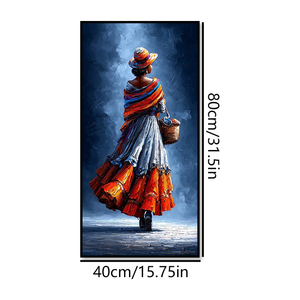 Dipinto a Olio di Donna Etnica Realizzato a Mano - 40x80cm Verticale su Tela con Tecnica a Spatola per Soggiorno - Product Image 2