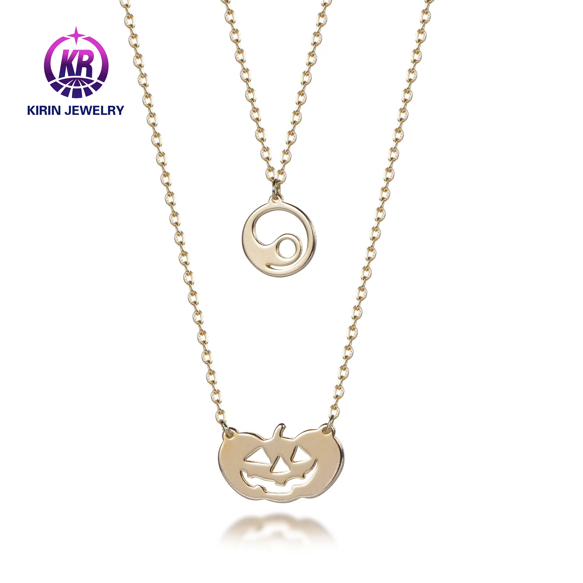 Hochwertige 14K 18K Gold Halloween Kürbis-Halsband, einfach und niedlich Kürbis doppelte Halskette, Horror gothic Party-Schmuck