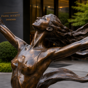 Sculpture de danseuse moderne en bronze coulé grandeur nature, style Park Hyatt, pour hôtel de luxe, villa, manoir, extérieur - Product Image 2
