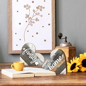 2 Pcs Panneau Rustique en Bois Love Home Signe de Table en Bois en Forme de Coeur Plaque Familiale Farmhouse Buffalo Plaid - Product Image 6