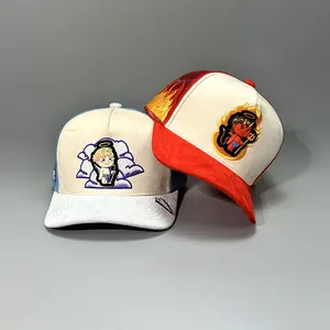 การออกแบบที่กําหนดเองวินเทจ 5 แผงโลโก้เย็บปักถักร้อยที่กําหนดเอง casquette de หมวกเบสบอลหมวกขายส่งหมวกหนังนิ่ม Trucker