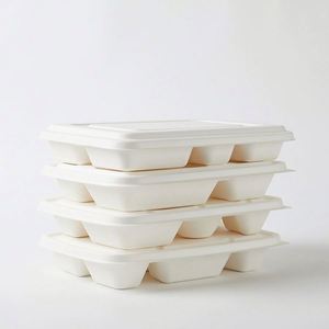 Assiettes multi-compartiments en canne à sucre biodégradables et compostables à 100 %, résistantes, pour la restauration scolaire - Product Image 1