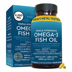 Suplemento para la salud del corazón y el cerebro de apoyo de etiqueta privada con cápsulas blandas de gel Omega 3 de aceite de pescado orgánico EPA y DHA de 1000mg