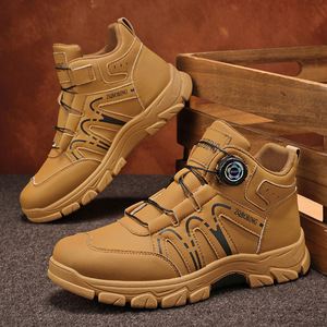 Botas de Senderismo para Hombre con Botón Giratorio, Parte Superior de Cuero Impermeable, Suela Gruesa Antideslizante, para Trekking al Aire Libre - Product Image 4