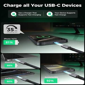 สายชาร์จ USB-C to C แบบถักไนลอน ยาว 6 ฟุต 10 ฟุต รองรับการชาร์จเร็ว 240W Super Fast Charging  Type c 3.1 4K สำหรับโทรศัพท์ แล็ปท็อป และแท็บเล็ต - Product Image 5