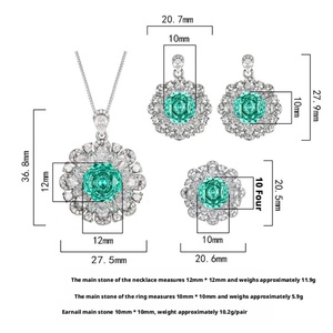 Fashion Eco-friendly Copper Floral Pendant <b>Earring</b> Ring <b>Set</b> 12-10mm Paraiba Green Zircon Bridal Jewelry <b>Set</b> for Wedding - Product Image 2