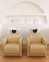 Fauteuil de lavage moderne et confortable pour salon de coiffure, couleur beige, avec bac à shampoing intégré