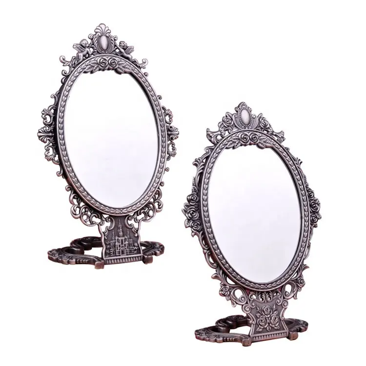 Nuevo espejo cosmético de mesa en relieve de Metal, espejo plegable de doble cara, espejo de tocador Vintage de aleación de Zinc de alta definición