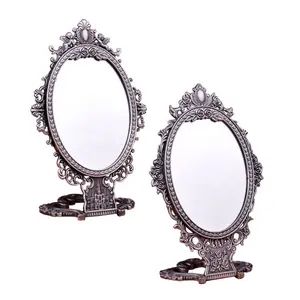 New Metal Embossed table Cosmetic Mirror Folding Double sided Mirror Zinc Alloy Vintage High Definition Dressing Mirror