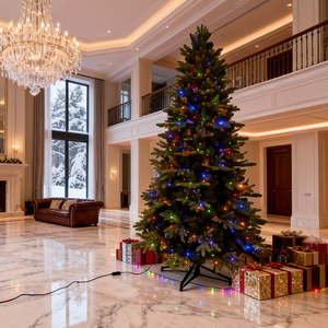 Высококачественная искусственная елка высотой 7 футов с разноцветной светодиодной подсветкой — экологичная складная конструкция для использования в помещении и на улице - Product Image 1
