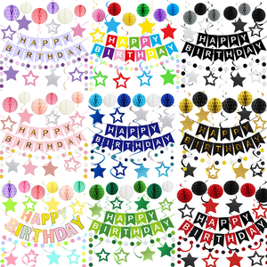 Kit de Décorations Joyeux Anniversaire Tout-en-un avec Bannière, Spirales, Boules Nid d'Abeille et Thèmes Multicolores pour Fête d'Anniversaire - Product Image 1