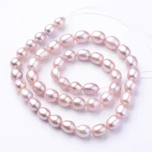 PandaHall 7~8mm Oval Plum Natural Cultured Freshwater Pearl Beads Strands