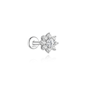 Sparkling Floral Cluster S925 Silver D Color Moissanite Flat Back <b>Cartilage</b> Piercing <b>Stud</b> Earring <b>Cartilage</b> Moissanite Piercing - Product Image 1