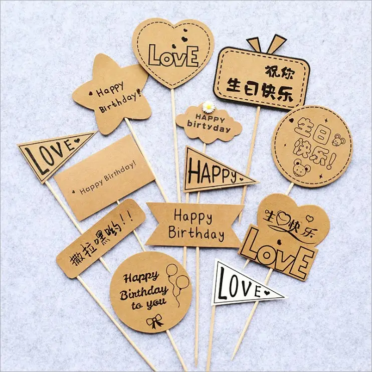 3 pcs/set Valentine Jour de décoration de gâteau amour AMOUR vous souhaite un joyeux anniversaire Kraft papier carte d'anniversaire