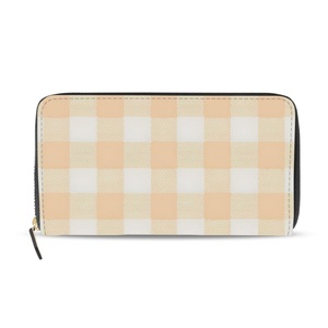 Custom PU Leather Plain Checked Design Fashion Luxury Vintage Clutch <b>Bag</b> <b>Long</b> Wallet Zipper Closure Anti-Theft Purse - Product Image 1