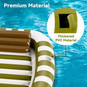 Green White Stripe <b>Inflatable</b> Pool Lounger Float with Headrest and Cup Holder Oversized Adult Water Raft - Product Image 3