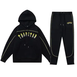 Top Quality Gold Letter Embroidery Black Paneled Women Hoodie Hot Sell Jogger Pants Trapstar Tracksuits Suit Men Central Cee Set