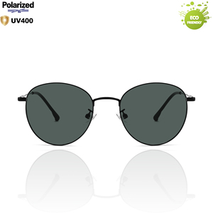 Lunettes de soleil métalliques unisexes polarisées UV400 rondes vintage noires légères rétro confortables pour activités extérieures et affaires - Product Image 1