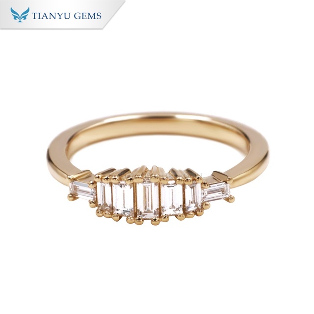 Tianyu 10k Yellow Gold Lab Grown Diamond Ring Rectangle DEF Custom Made Engagement Band for Women