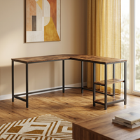 Bureau d'angle vintage en forme de L avec étagères latérales pour le travail ou la chambre à coucher