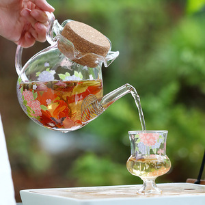 Tetera de vidrio con diseño de hortensias y tapa, resistente al calor, de borosilicato, para preparar té - Product Image 4