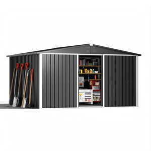 Pare-soleil étanche à double <span class=keywords><strong>porte</strong></span> <span class=keywords><strong>coulissante</strong></span>, cadre métallique verrouillable, <span class=keywords><strong>abri</strong></span> <span class=keywords><strong>de</strong></span> <span class=keywords><strong>jardin</strong></span> naturel pour le stockage d'outils, revêtement en poudre facile à assembler - Product Image 2