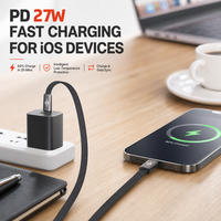 Câble USB C vers IOS à charge rapide 27W, en alliage de zinc tressé, pour la synchronisation des données et la charge des iPhone