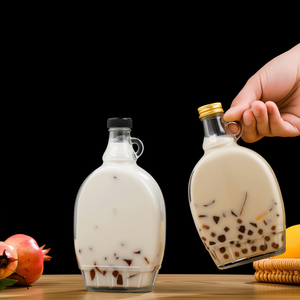 Bottiglia per Sciroppo d'Acero in Vetro Trasparente con Manico ad Anello Contenitore per Alimenti Miele Succo Caffè Latte Bevande - Product Image 1