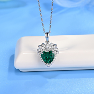 Heart Cut <b>Emerald</b> Pendant <b>Necklace</b> 925 Silver with CZ Halo for Women - Product Image 2