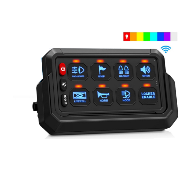 Wireless Rgb 8 Gang Switch Panel  , Remote Control Range up to 165ft  Multifunction Toggle Momentary Strobe Circuit Control Box