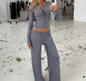 <span class=keywords><strong>Cardigan</strong></span> autunnale in tinta unita da donna con scollo rotondo morbido e Slim Fit maglione lavorato a maglia <span class=keywords><strong>Set</strong></span> di pantaloni a gamba dritta - Product Image 6