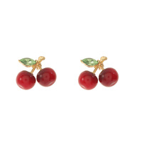 Trendy zomerse oorbellen voor dames, zoet rood kersenontwerp, volledig bezet met strass steentjes (kristalstrass), acryl lucite.