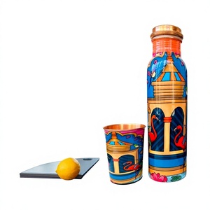 Bouteille d'eau en cuivre écologique avec motif gazebo bohème, sans BPA, gourde de voyage portable avec couvercle inclus - Product Image 1