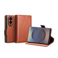 Étui multifonctionnel en cuir véritable pour Samsung Galaxy Fold 8, style portefeuille, avec support rabattable et fentes pour cartes et pièces de monnaie