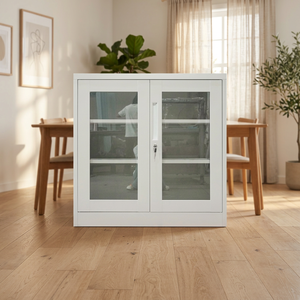 Modern <b>Lockable</b> Office Filing <b>Cabinet</b> with Glass Doors for Commercial Use Minimalist Design White Color - Product Image 4