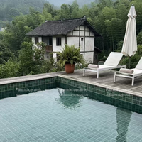 Carrelage de piscine Fanxixi en porcelaine, isolation thermique, 97x97mm, antidérapant, aspect marbre vert Bali, paysage Sukabumi