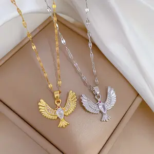 Trendy Shining 18 Karat vergoldet Edelstahl Eagle Wings Halskette Schmuck Zirkon Alban ian Eagle Halskette für Frauen Mädchen