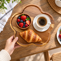 Plateau en bois créatif pour servir des aliments, des fruits, des collations, des gadgets de service, plateau de rangement alimentaire en acacia, plateau de service en gros