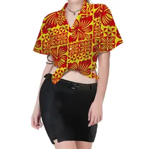 Polynesische Tribale Samoan Rode Tapa Bloemenprint Maatwerk 2024 Blouse Elegante Vrouwen 2024 Fabrikanten