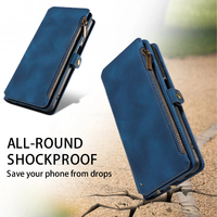 Dompet Kulit PU untuk Samsung S24 Plus, 9 Slot Kartu + Kantong Koin Ber-resleting, Penyangga, Pemblokir RFID, 360 °   Perlindungan