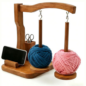 Support à fil en bois Senyue Crafts, en bois massif, double crochet, avec support pour téléphone, pour outils de tricot - Product Image 1