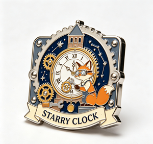 Pin de Solapa Coleccionable de Metal Esmaltado Personalizado con Diseño de Zorro de Dibujos Animados y Reloj para Promoción de Eventos de Marca - Product Image 2