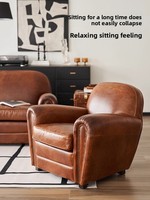 Fauteuil lounge vintage en cuir véritable huilé à la main, style brésilien, une place, mobilier de maison